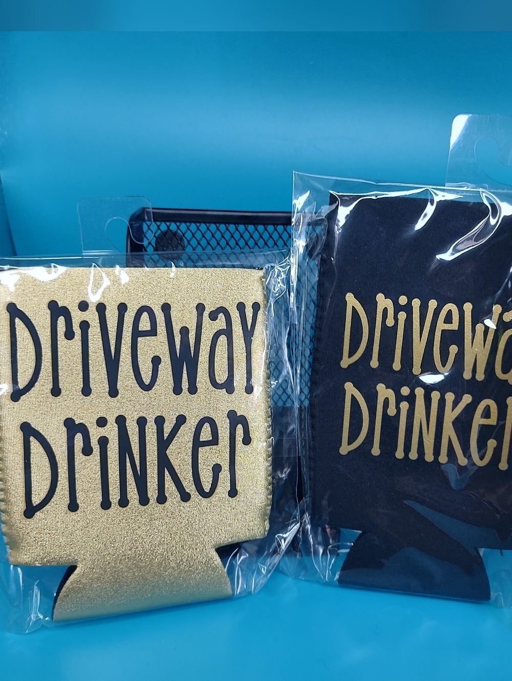 Two Driveway Drinker Can Coozies - Gold & Black